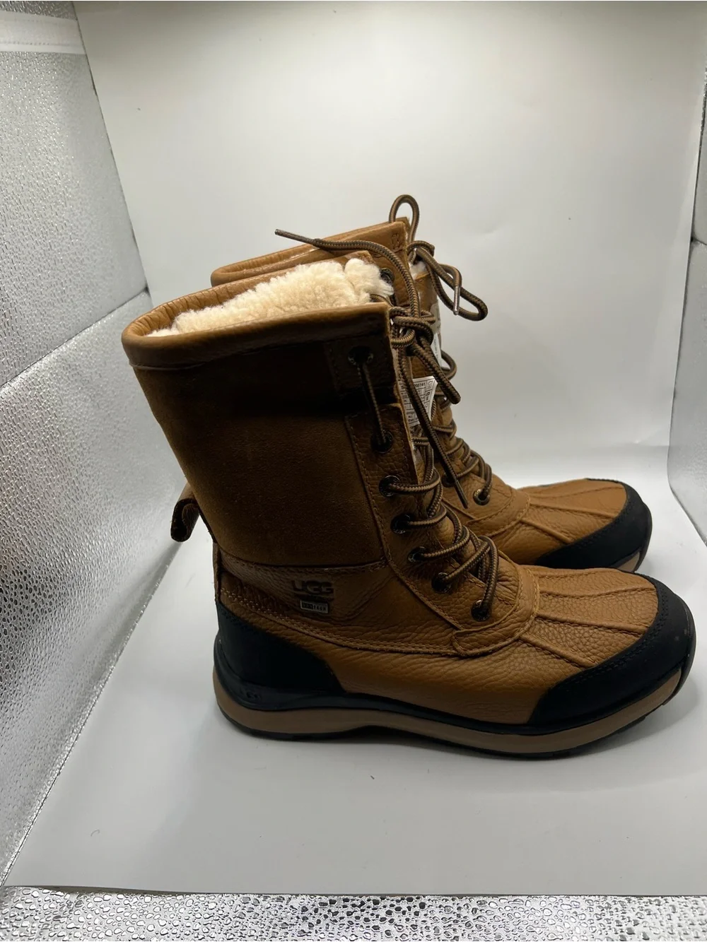 UGG  Tan and Black Waterproof Lace-Up Snow Boots
